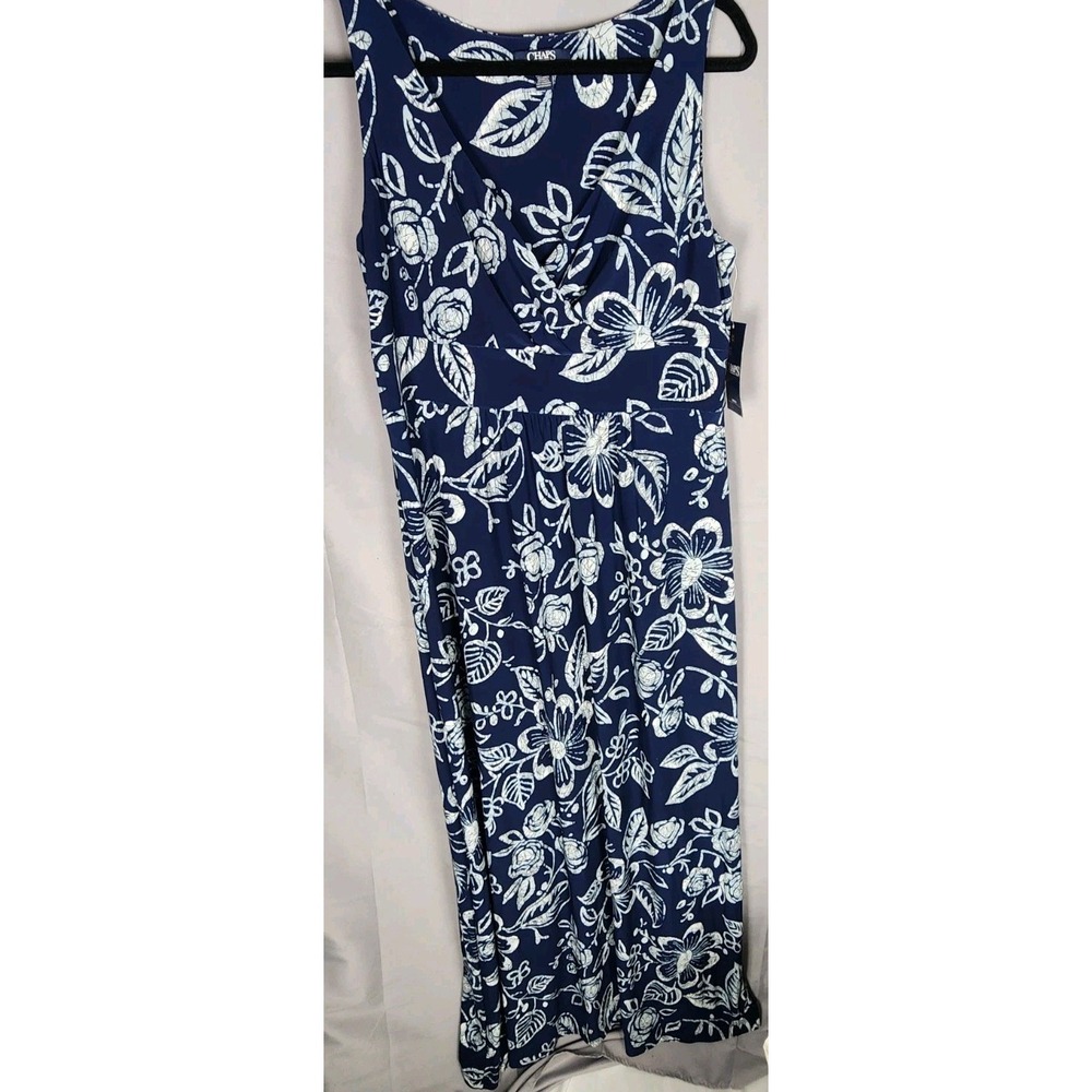 NWT Chaps Womens Blue Floral Empire Sleeveless Maxi Dress Size L